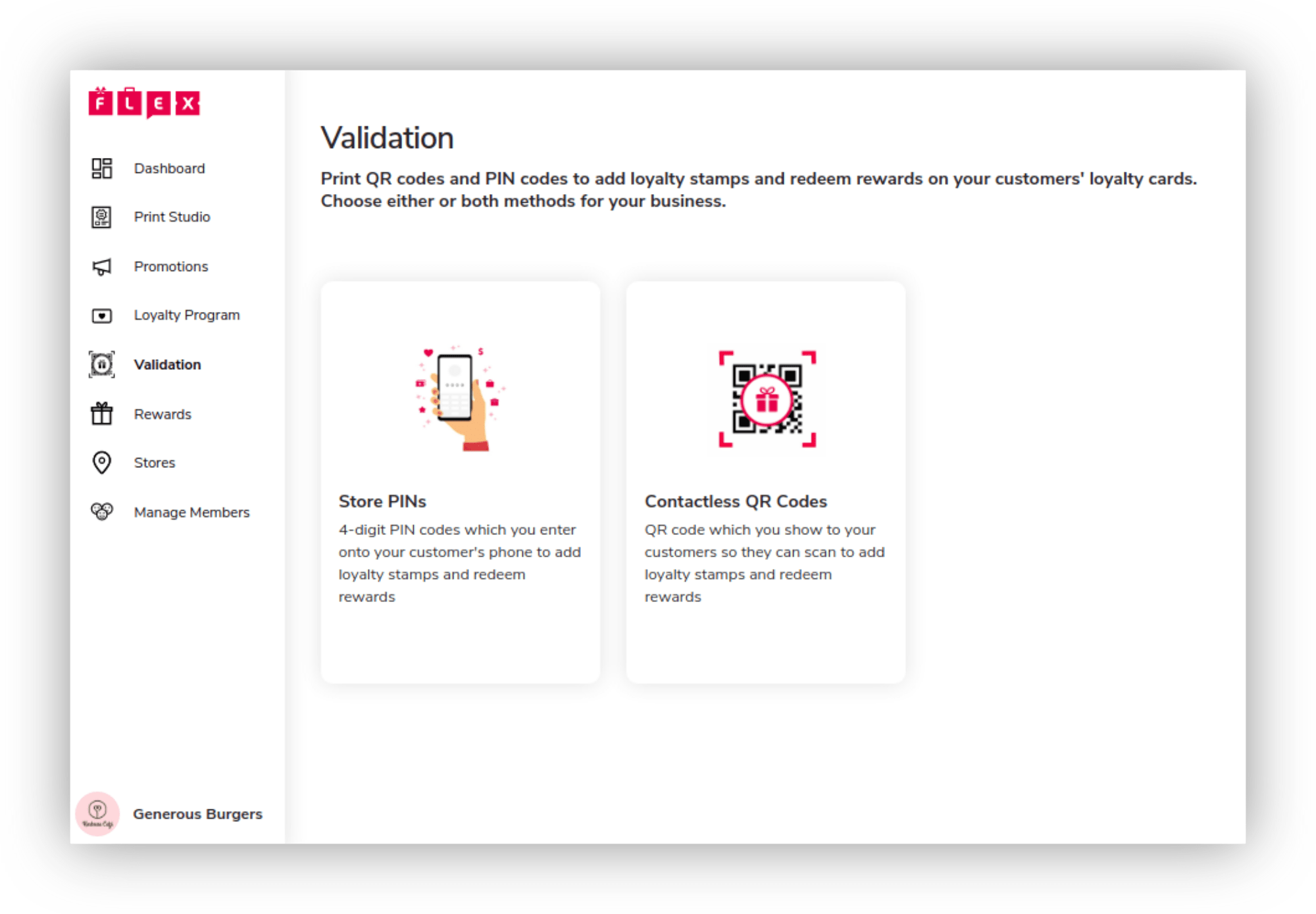 Screenshot of Merchant Portal Validation Methods