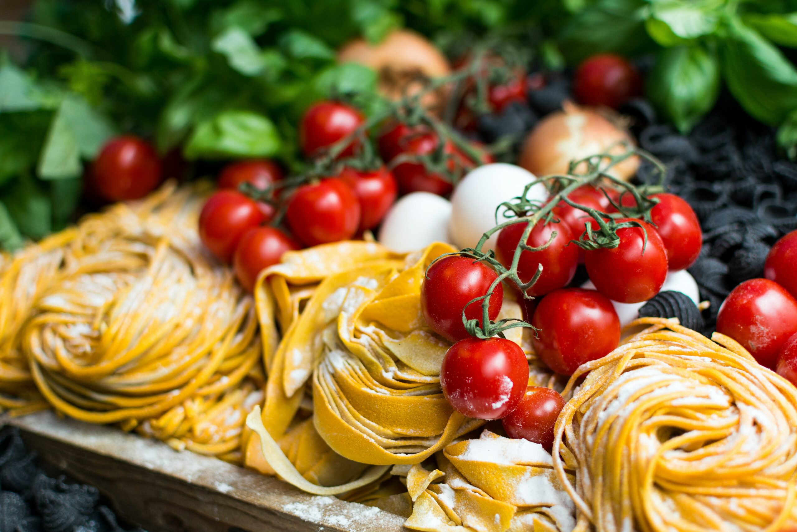 raw italian pasta with cherry tomatoes al fresco