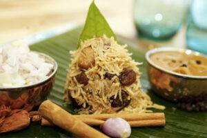 machan's kitchen vegetarian and rice starters on a banana leaf