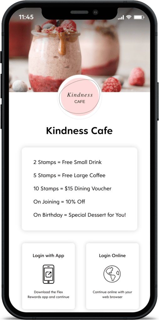 Kindness Cafe Demo Loyalty Stamp Card Screen