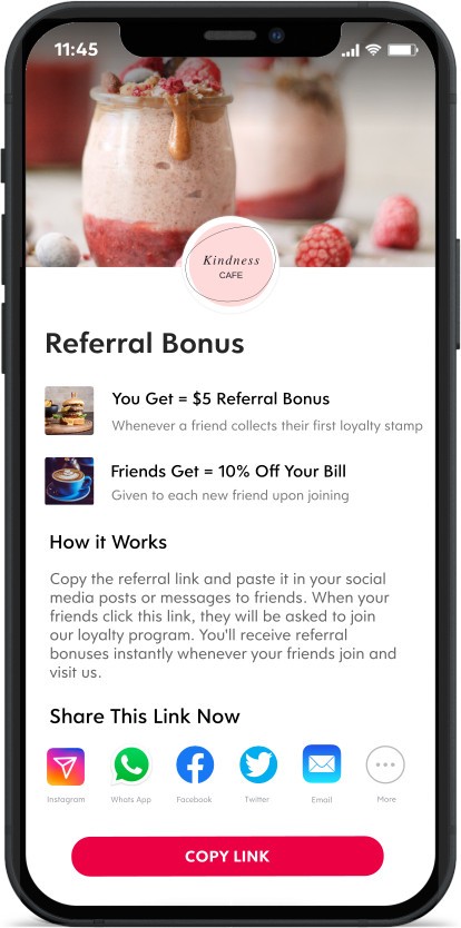 Flex Rewards Customer Referral Link App Screen