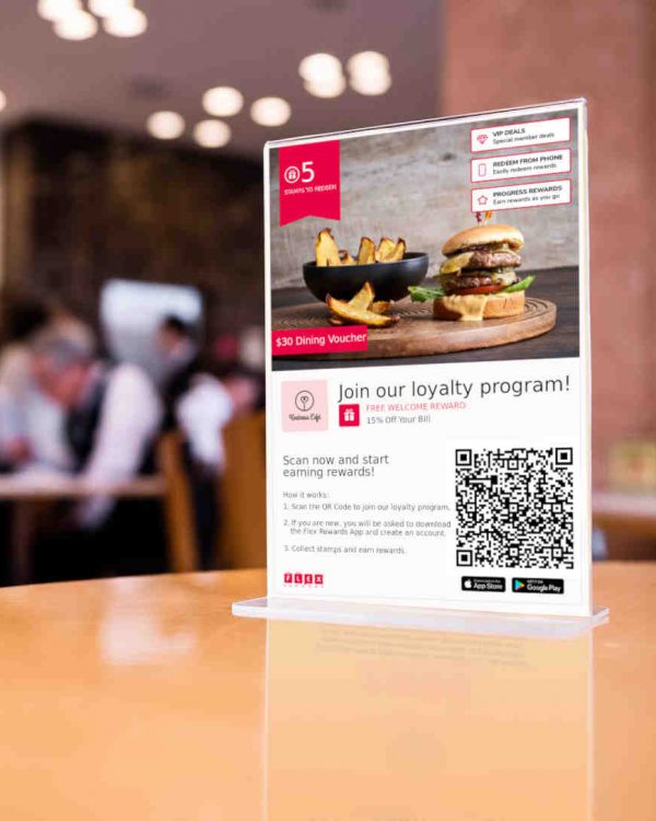 Acrylic Table Display Advertising Flex Rewards Loyalty Program for Kindness Cafe